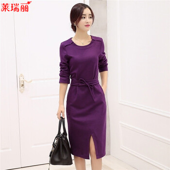 莱瑞丽 2015秋冬女装装新款长袖毛呢连衣裙 9051 图片色 M