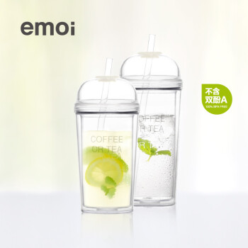 
                                        emoi基本生活 吸管咖啡杯 成人吸管杯  柠檬杯果汁杯 随手水杯H1132 透明绿色 360ml                