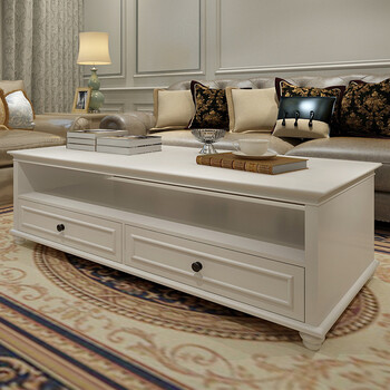 美式乡村实木茶几现代简约客厅电视柜组合小户型白色茶几 茶几140*70*