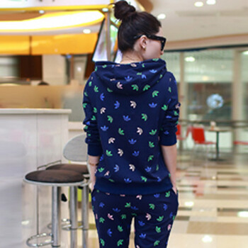 艾语卫衣 女秋装新款休闲套装女士韩版潮连帽长袖修身运动服两件套潮WY811 深蓝色 M