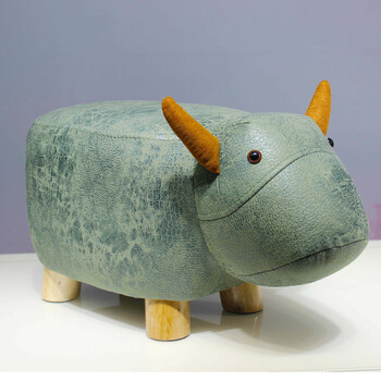 创意时尚小牛凳大象凳河马凳换鞋凳小凳子卡通凳实木动物凳子 绿色1