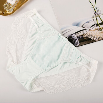 细带牛奶丝拼接蕾丝超无痕甜美日系三角舒适内裤底裆少女 蓝色 l
