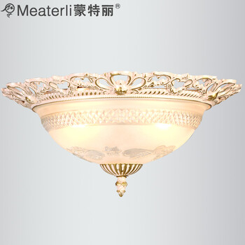 蒙特丽 客厅卧室过道阳台吸顶灯 AB003 欧式复古仿铜锌合金米黄色描金灯具(B) 小号34cm