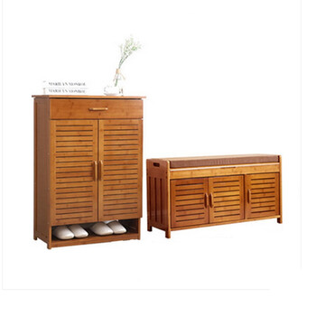 竹鞋架鞋柜茶色简约现代客厅百叶门厅玄关大容量对开门鞋柜 茶色两门