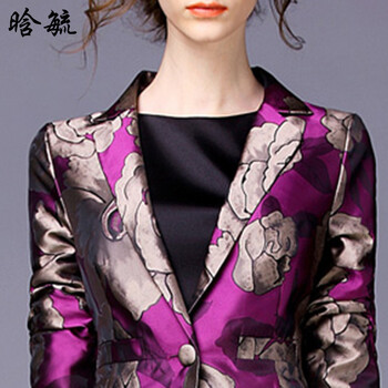 晗毓2015秋季新款女装高端时尚大码印花修身小西装女1624 紫色 L