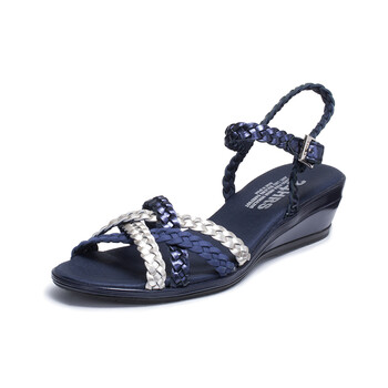 24hrs西班牙进口24小时女士坡跟凉鞋一字扣双色编织夏季休闲女鞋h2