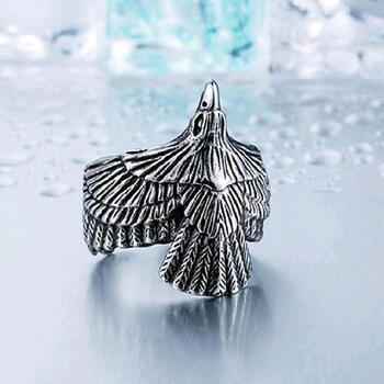 戒指男潮人霸气朋克鹰戒时尚钛钢情侣戒子指 银鹰戒指*美11号