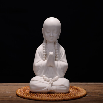 德化白瓷陶瓷静坐小和尚沙弥佛像工艺品家居装饰开业礼品平安摆件 白