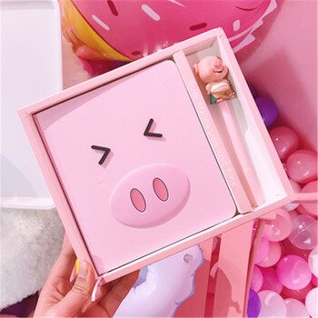 可爱少女粉色笔记本卡通小猪空白手账本礼盒套装节日礼物用品 眨眼猪