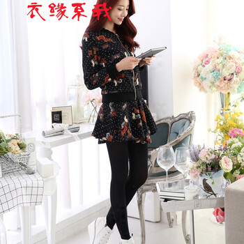 红晶灵2015秋冬新款女装小马图两件套加绒加厚棉衣羽绒棉服休闲套装8988 图片色 L