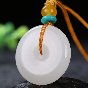 和田玉羊脂白玉平安扣挂件和田玉吊坠带证书 玉坠链子 21-23克男士特