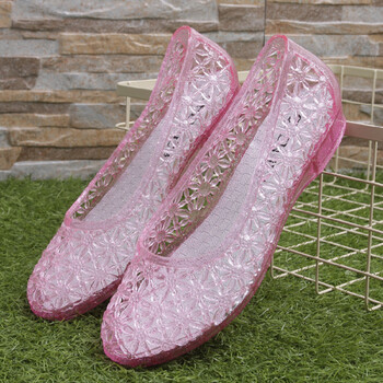 夏天平跟韩版沙滩凉鞋女妈妈塑料防水鞋果冻胶鞋透明工作凉鞋 粉色 38