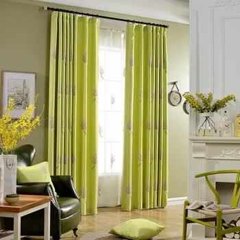 简约百搭田园棉麻绣花布半遮光窗帘成品客厅卧室飘窗落地窗帘 香草