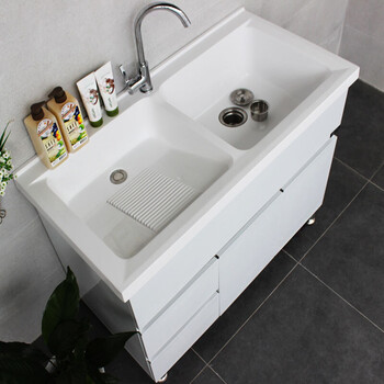 不锈钢洗衣柜带搓板洗衣台双盆洗衣池阳台组合浴室柜新款 1.