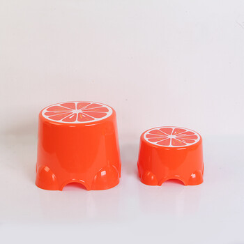 新款儿童卡通凳子加厚水果图案多彩塑料椅子时尚创意幼儿园 大号 橘红