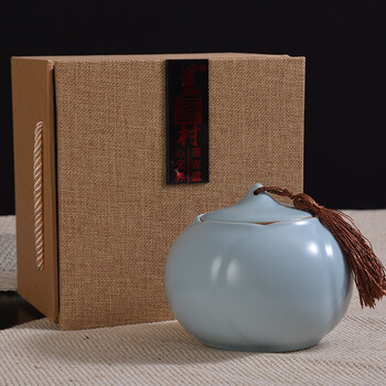 臻艺 陶瓷茶叶罐 仿古汝瓷茶叶罐 红茶普洱密封罐 家居储物罐中药罐 精美茶叶包装礼盒套装 汝瓷茶叶罐礼盒装2
