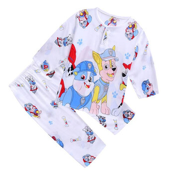 夏季薄款儿童睡衣套装绵绸空调服长袖女童男孩子汪汪队棉绸家居服