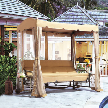 秋千摇椅铁艺休闲花园室外阳台摇椅躺椅露台秋千吊床 三人摇床(铁架