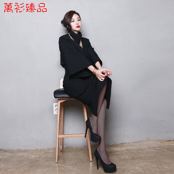 
                                        万衫臻品毛呢裙子包臀裙中长裙高腰一步裙黑 大码半身裙秋冬 M                