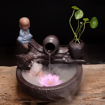 摆件 禅意客厅室内桌面盆景加湿器风水轮 舍得小和尚 雾化器(不含植物