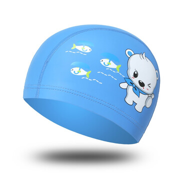 骁熊 儿童舒适防水pu泳帽新款卡通男女小孩游泳帽 pu蓝色小胖哥