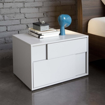 床头柜简约现代卧室收纳柜子组装边柜白色烤漆简易床头柜 白色哑光 整