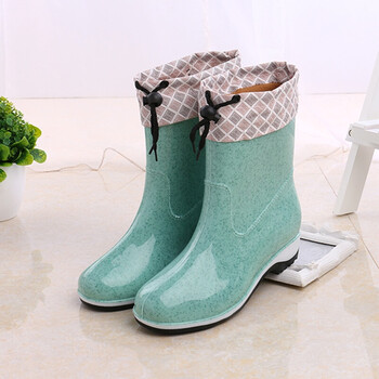 2017保暖雨鞋胶套鞋韩版中筒雨靴透明水晶女 青色 37