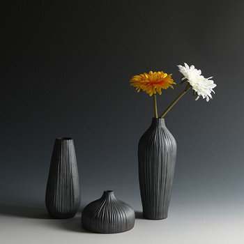 餐桌瓷瓶陶瓷插花简约创意客厅现代干花器北欧家居 全套含白色黄色