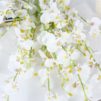 仿真花艺兰套装花黄色跳舞兰假花绢花塑料花家居装饰花 单只白色