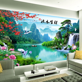 背景墙画客厅沙发影视墙画风景壁画定制无缝墙布5d凹凸丝绢布每平米1