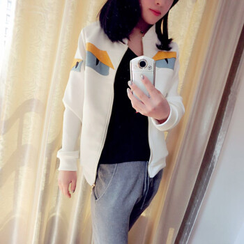 小怪兽2016女式韩国春秋太空棉棒球服囧囧侠短款卫衣外套情侣装潮 黑色 XXL