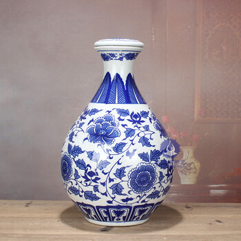 青花瓷陶瓷空酒瓶家用酒壶密封仿古密封 5斤装青花玉壶春【图片 价格