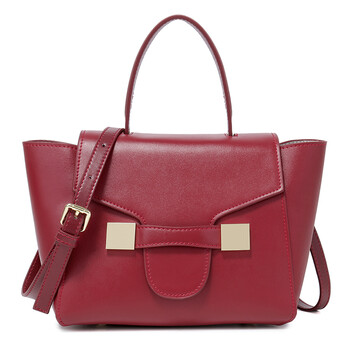 轩派2018夏季方块五金象鼻子手提单肩包牛皮翅膀包女包 中国红