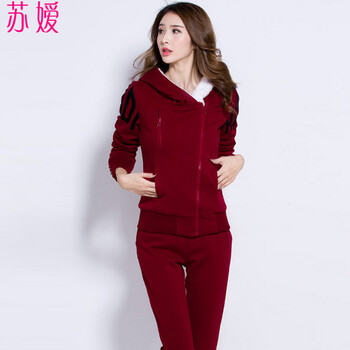 苏嫒卫衣女2016秋季新款女装韩版大码修身两件套印花休闲运动卫衣套装女SY6336   宝蓝色 L