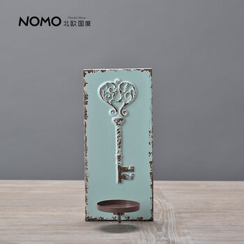 NOMO 美式乡村复古做旧陶瓷工艺品 萨德勒壁挂烛台架杯架 蓝色