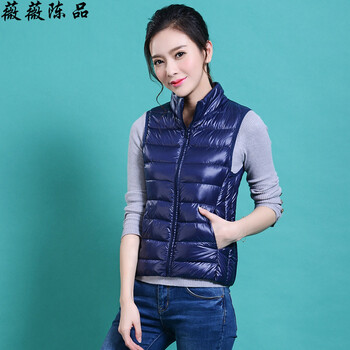 薇薇陈品2015羽绒服女短款马甲韩版轻薄立领马夹背心羽绒外套HZ03 藏青色 L