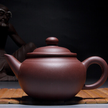 紫砂陶瓷 紫砂 【国家工艺美术师】 周丽萍 《双线圆壶》清水泥 170cc