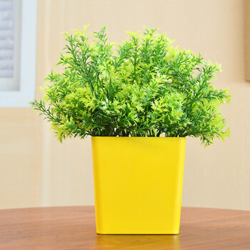 盆栽假花植物摆件桌面卧室绿植装饰品家居小盆景塑料干花 方黄盆金丝