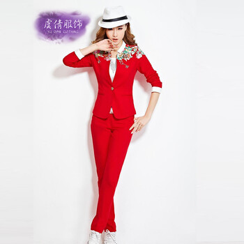 虞倩YQ 2016春季新款女装小西服三件套修身显瘦运动套装时尚休闲Y260 粉红色 M