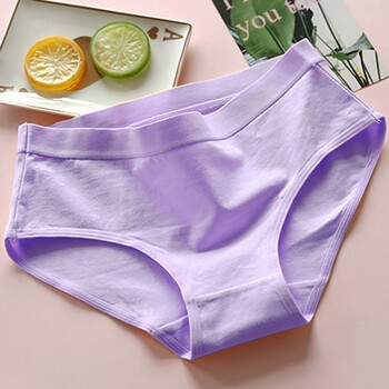 买中腰三角内裤女纯色简约棉质舒适透气少女大码 浅紫色 m