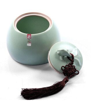 云品家居 陶瓷 汝窑茶叶罐 配件 汝瓷开片 茶叶罐大号 茶罐 小号汝窑金鱼茶叶罐 ST