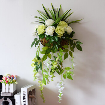 仿真挂壁花艺假花假草悬挂假花墙壁植物壁挂墙饰挂件玫瑰花壁挂花