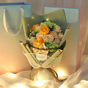 创意仿真玫瑰花花束礼盒生日礼物女生假花干花皂花香皂花肥皂花永生