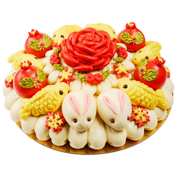 老人生日祝寿寿桃礼品蛋糕大饽饽花开富贵生日蛋糕馍馍生鲜面点面食
