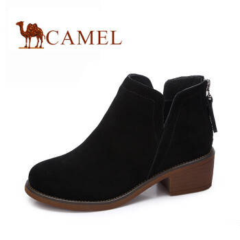 骆驼（CAMEL）女鞋  英伦风简约踝靴女 舒适中跟短靴子 黑色 38