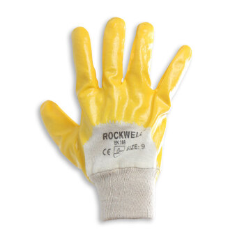 瑞珂韦尔（Rockwell) 劳保手套黄丁腈涂层针织手套耐油耐磨维修手套DY1005 XL码20双
