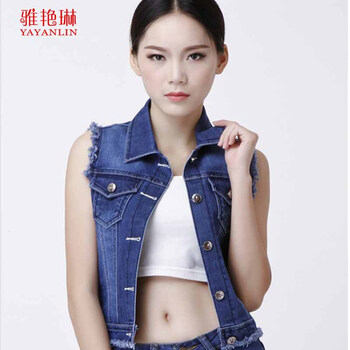 雅艳琳2015韩版修身牛仔马夹女秋装新款深蓝色流苏全棉牛仔GT5F540_2015 蓝色
