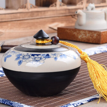 豪峰 密封窑变茶叶罐汝窑青花瓷陶瓷普洱罐储食罐密封茶罐糖果罐 青花瓷蝶恋花茶叶罐简装