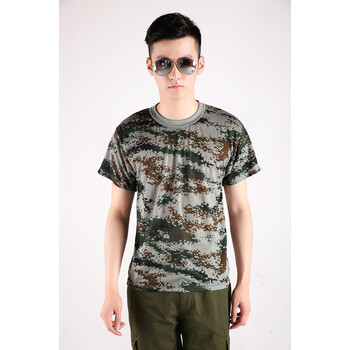 夏季男薄款短袖迷彩服t恤户外速干半袖宽松弹力工作服上衣 林地款 115