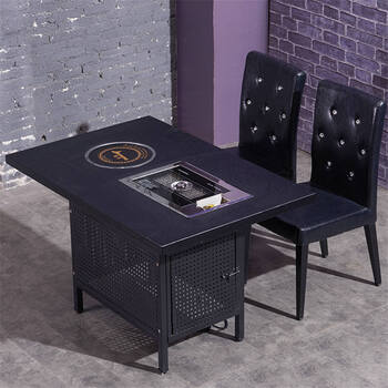 无烟烧烤桌韩式餐厅自助大理石商用电磁炉一体涮烤火锅桌桌椅定制